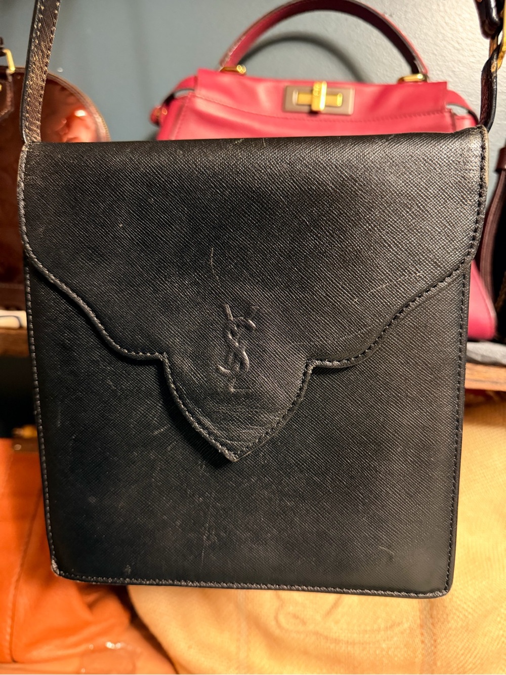 Yves Saint Laurent Vintage Cassandra Black Crossbody Leather Bag